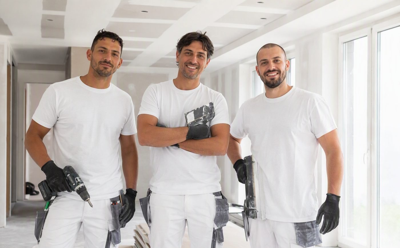 Il team di cartongessisti di Lodi in cantiere: posa di una parete divisoria